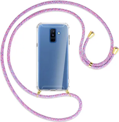 Produktbild von Handykette Backcover-Schutzhülle mit Band (Metall goldfarben) für Samsung Galaxy A6 Plus 2018 / J8 - lila/rosa/blau