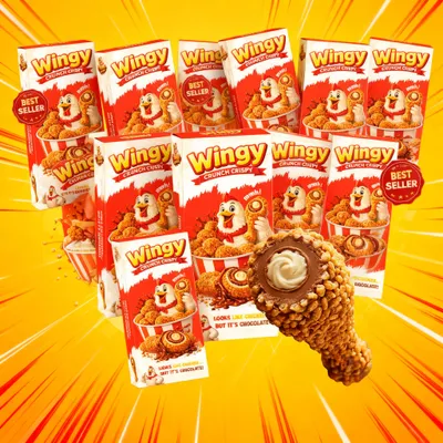 Produktbild von Bundle Wingy Crunch Crispy Chicken Chocolate 12 Stück Box Schokoladensnack mit cremiger Füllung und Karamellkeks