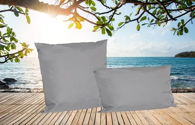 Produktbild von 2er Set Outdoor Lounge Kissen Set 45x45cm + 30x50cm Dekokissen Inkl. Füllung Wasserfest Sitzkissen Garten Lotus Effekt, Farbe:Grau