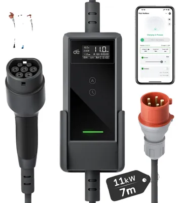 Obrázok produktu pre Nabíjačka pre elektromobily, nastaviteľný prúd, viacero dĺžok kábla, cestovná súprava 7 m, typ 2