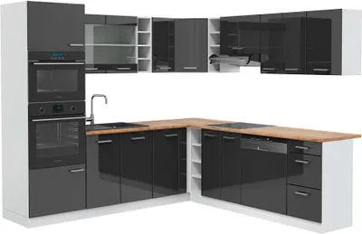 Produktbild von Eckküche Vicco R-Line Anthrazit Hochglanz 247 x 60 cm , AP Eiche, Model 42584