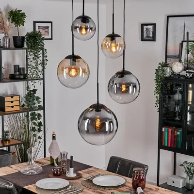 Produktbild von Fossobiubo Hängelampe aus Metall/Glas in Schwarz/Bernstein-/Rauchfarben/Klar