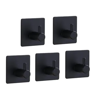 Produktbild von TECBULL® 5 massive Edelstahl Klebehaken - Schwarz, Handtuchhaken fürs Bad selbstklebend, Handtuchhalter ohne Bohren, Hochwertige Wandhaken rostfrei