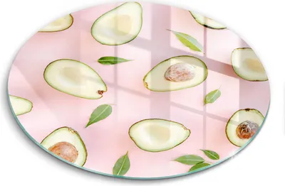Zdjęcie produktu dla Szklana deska do krojenia - Deska kuchenna - ⌀40 cm – Szkło hartowane – Antypoślizgowa - Wzór Awokado