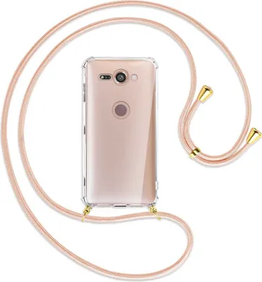 Produktbild von Handykette Backcover-Schutzhülle mit Band (Metall goldfarben) für Sony Xperia XZ2 Compact - rose peach