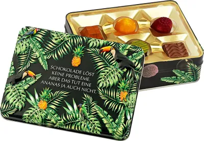 Zdjęcie produktu dla Pudełko prezentowe Rabbel „Czekolada nie rozwiązuje problemów. Ale ananas też nie”.