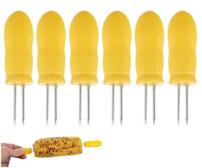 Image de Support pour épis de maïs - Fourches pour épis de maïs - Ensemble de 6 pièces - Jaune