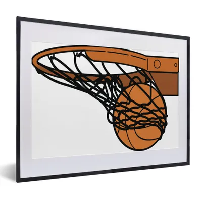 Obrázok produktu pre MuchoWow® Zarámovaný plagát Ilustrácia basketbalu v sieti 40x30 Nástenný plagátový rám Fotky