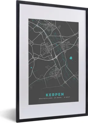 Produktbild von MuchoWow® Gerahmtes Poster Deutschland - Blau - Kerpen - Stadtplan - Karte 40x60 cm - Poster mit Schwarzem Bilderrahmen Wandposter Rahmen Foto Bilder - Poster in Rahmen