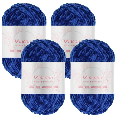 Obrázok produktu pre Chenilleová priadza na háčkovanie a pletenie, 4 x 100 g, tmavomodrá, 100% polyester, hrúbka ihly 5-6