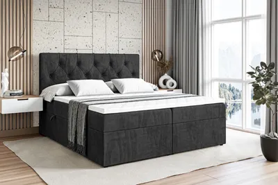 Produktbild von ALTDECOR Boxspringbett mit H3 Matratze und Topper - 140 x 200 cm - MIRAGE - Schwarz Samt - Polsterbett mit Bettkasten und Lattenrost, Bett mit Stauraum