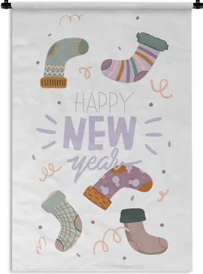 Produktbild von MuchoWow® Wandteppich Wandbehang Zitate - Sprichwörter - 'Frohes neues Jahr 120x180 cm Tapisserie Dekoration Wandtuch - Schlafzimmer - Dekorationen für das Haus