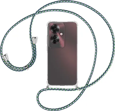 Produktbild von Handykette Backcover-Schutzhülle mit Band (Metall silberfarben) für Oppo Reno11 F 5G - grün/blau/weiß