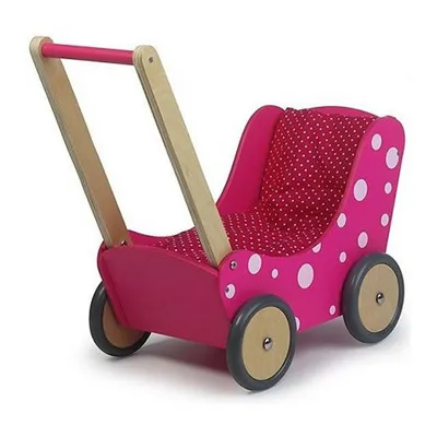 Zdjęcie produktu dla Drewniany wózek dla lalek Simply For Kids różowy w kropki