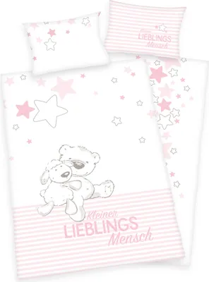 Produktbild von Herding ( Baby Best ) "Kleiner Lieblingsmensch" Bio-Bettwäsche /  Babybettwäsche / Kleinkinderbettwäsche, 100% Baumwolle ( Flanell ), 40x60 + 100x135 cm
