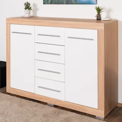 Produktbild von Kommode Madryn 08, Farbe: Eiche Sonoma / Weiß - 100 x 138 x 40 cm (H x B x T)