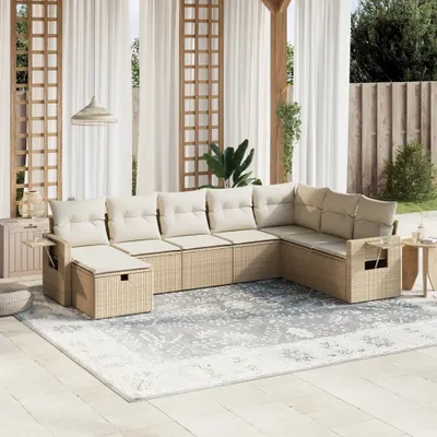 Produktbild von Design 8-tlg. Garten-Sofagarnitur mit Kissen Beige Poly Rattan, Gartenmöbel-Sets 2024 Neu