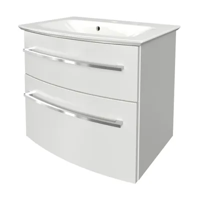 Produktbild von FACKELMANN B.STYLE Badmöbel Set 2 Teile / Gussmarmor Waschbecken / Waschbeckenunterschrank mit 2 Schubladen und Soft-Close / hochwertige Möbel fürs Bad / Korpus & Front: Weiß / Breite: 63 cm