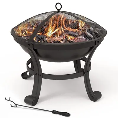 Produktbild von Feuerschale Feuerkorb Grill - Ø 55 cm - Mit Schürhaken und Deckel - Für Garten und Terrasse