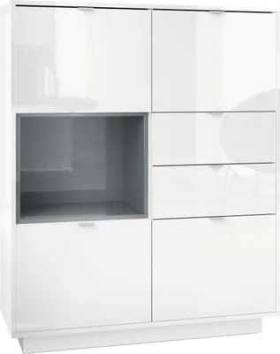 Produktbild von Vladon Highboard Sideboard Metro, Germany, Korpus in Weiß Hochglanz / Fronten in Weiß Hochglanz mit Einsatz in Grau Hochglanz