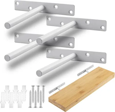 Produktbild von 2 Stück Schwerlast schwimmenden Regalhalterung versteckte Regal Klammern verdeckte Regalunterstützung für schwimmende Holzböden (weiß)