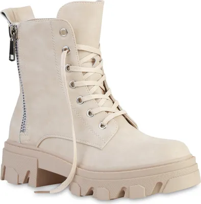Zdjęcie produktu dla VAN HILL Botki damskie na platformie Botki zapinane na zamek Block Heel Lace-up 835653, Kolor: Beżowy, Rozmiar: 38
