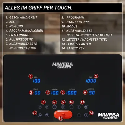 Produktbild von Miweba Sports Laufband Home Track HT3000 | Klappbar - breite Lauffläche - Touch Display - 12 Programme - App & Bluetooth - 15% Steigung - bis 16 km/h