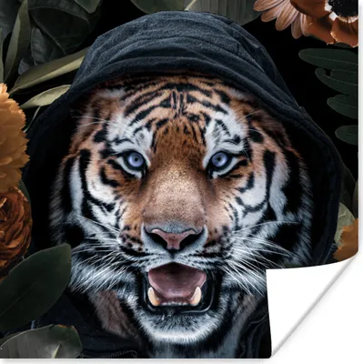 Produktbild von MuchoWow® Poster Tiger - Kleidung - Blumen 100x100 cm - Babyzimmer