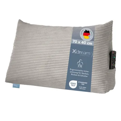 Obrázok produktu pre Vankúš na chrbát | Vankúš na čítanie na posteľ a pohovku | Šnúra sivá | 70 x 40 x 20 cm | Stabilný vankúš na sedenie pri posteli | XDREAM