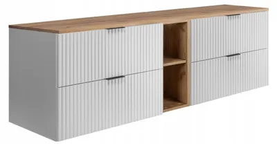 Zdjęcie produktu dla Szafka Łazienkowa Wisząca Pod Umywalkę Regał Blat 180X46Cm Flisan Biały Dąb