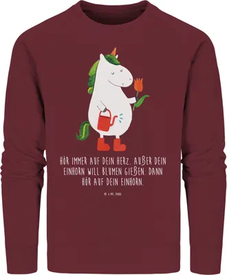 Produktbild von Mr. & Mrs. Panda Bio Baumwoll Pullover Einhorn Gärtner Größe S - Burgundy - Geschenk, Unicorn, Sweater, Blume, Garten, Pulli, Sweatshirt, Einhörner, Stiefel