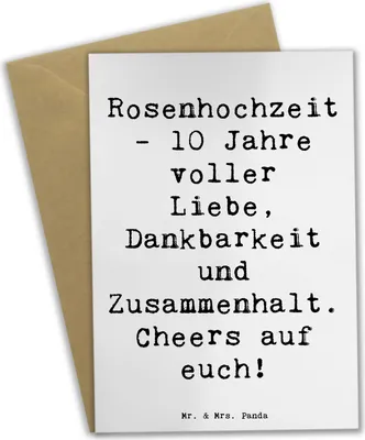 Produktbild von Mr. & Mrs. Panda Grußkarte Spruch 10. Hochzeitstag Rosenhochzeit - Weiß - Geschenk, Hochzeitsjubiläum, Zweisamkeit, Ehejubiläum, Heiraten, Geschenke, Ehe, osterkarte