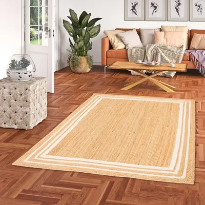 Produktbild von Naturfaser Teppich Handgefertigt Jute Salsa Creme Bordüre, Größe:120x170 cm