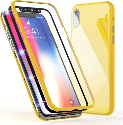 Zdjęcie produktu dla Etui magnetyczne NALIA 360° do iPhone XS Max, smukłe twarde etui z ochroną wyświetlacza Żółty
