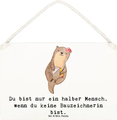 Produktbild von Mr. & Mrs. Panda Wandbild Holz Bauzeichnerin Herz DIN A6 - Weiß - Geschenk, wandtafel, Türschild, hängeschild, Schild, holzbild