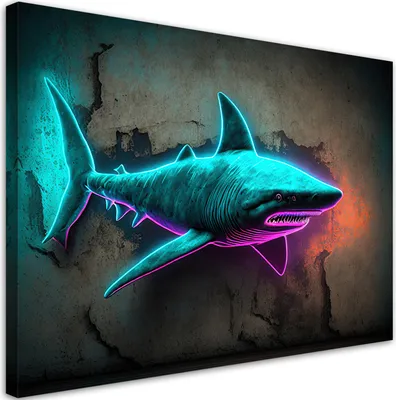 Produktbild von Leinwandbild Tiere Hai Neon 90x60 Feeby Blau bild für die wand bereit zum aufhängen
