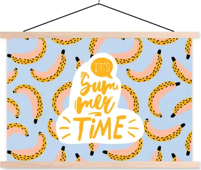 Produktbild von MuchoWow® Textilposter Sommer - Banane - Rosa 120x80 cm mit holzfarbenen Rahmen - Aufhängeset