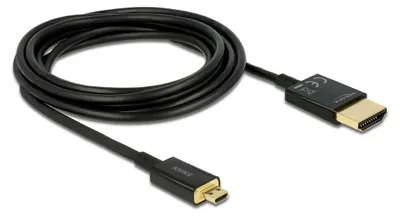 Produktbild von DeLOCK HDMI-A/HDMI Micro-D, 3 m, 3 m, HDMI Typ A (Standard), HDMI Typ D (Mikrofon), 3840 x 2160 Pixel, 3D, Schwarz