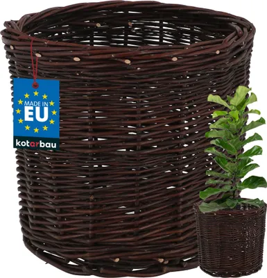 Obrázok produktu pre KOTARBAU® Prútený kôš na sadenie Hnedý Výška 26 cm ⌀ 28 cm Prútený kvetináč Kôš na prútené rastliny Vonkajšie prútené kvetináče na balkón Prútený kvetináč