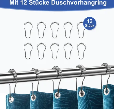 Produktbild von Heilmetz Duschstangen Edelstahl Duschvorhangstange 110-160cm Ausziehbare ohne Bohren mit 12 Duschvorhanghaken mit Kugeln Glänzendes Chrom