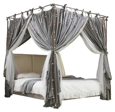 Produktbild von Bett-Baldachin mit Moskitonetz Set Elegant Grau 120x200x210 cm
