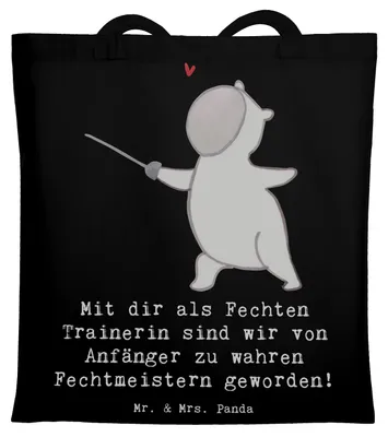 Produktbild von Mr. & Mrs. Panda Schultasche Fechten Trainerin Meister - Schwarz - Geschenk, Tasche, Fechatelier, Einfluss der, Sportart, Jutebeutel, Laptoptasche, einkaufsshopper