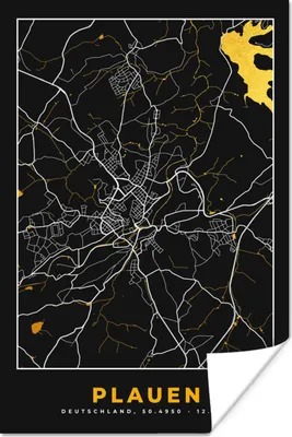 Produktbild von MuchoWow® Poster Plauen - Stadtplan - Karte - Gold - Deutschland 40x60 cm - Plakate für die Wand - Poster Babyzimmer