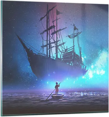 Produktbild von Bilder auf glas - Märchen Segelschiff - 70x70cm - Glasbilder - Wandbilder - Kunstdruck - zum Aufhängen bereit - Wanddekoration aus Glas - Glas Bilder - Wandbild auf Glas - Einteilig - GAC70x70-4034