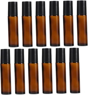 Produktbild von 12er-Set braune Rollverschlussfläschchen für ätherische Öle – praktische und auslaufsichere Kosmetikfläschchen
