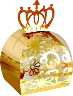 Image de 50pcs Laser Cut Crown Motif Boîtes Favor Hollow Out Candy Choclate Boîte Cadeau Pour Mariage Anniversaire Fête