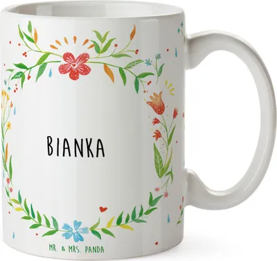 Produktbild von Mr. & Mrs. Panda Kaffeetasse Bianka - Geschenk, bedruckt, schöne tasse, kaffeebecher, Becher