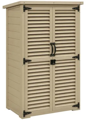 Image de Armoire de jardin - Armoire en bois pour outils - 2 étagères - Toit en bitume - Porte verrouillable avec lamelles - 75 x 50 x 118 cm - Vert armée