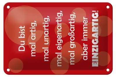 Produktbild von Blechschild Spruch 12x18cm Du bist Einzigartig