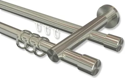 Produktbild von Interdeco Rundrohr-Innenlaufstange, Gardinenstange (Kombination) Edelstahl-Optik Modell Platon Santo, 20 mm Ø 2-läufig, 480 cm (geteilt)